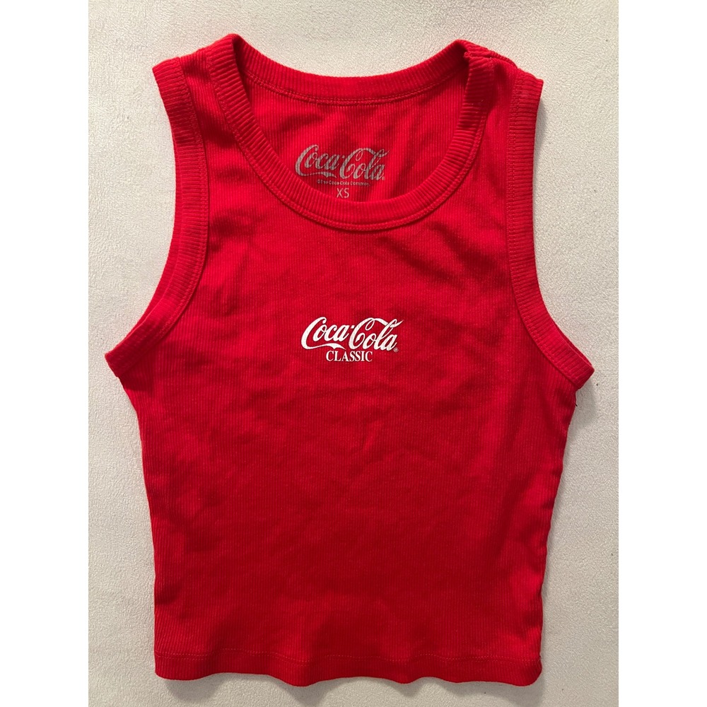Coca-Cola Classic Red Ribbed Tank Top Womens XS Cotton Crop Graphic Tee